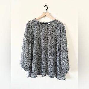 Old Navy Sheer Long Sleeve Blouse in Black & White Metallic Star Print Size XL